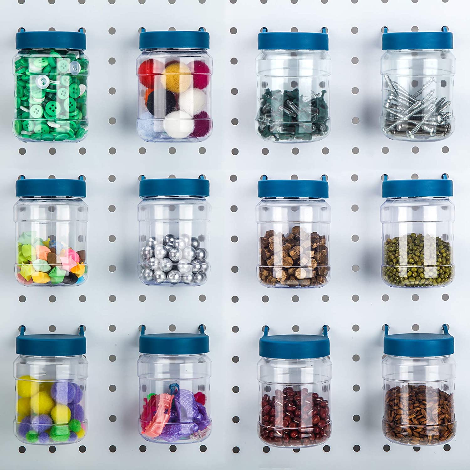 Pegboard Bins Peg Organizer Storage Jars (12 Piece) Make Community